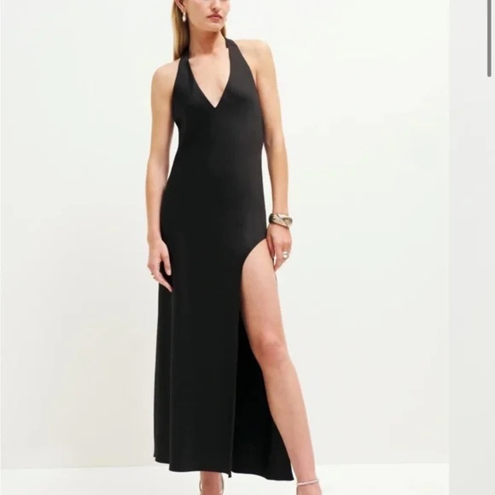 Reformation NWT Meral Black Halter Dress Sz Large